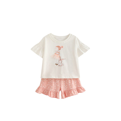 MyKids-USA® Arrival Summer Baby Kids Girls Short Sleeves Cartoon Pattern Top and Floral Shorts Clothing Set
