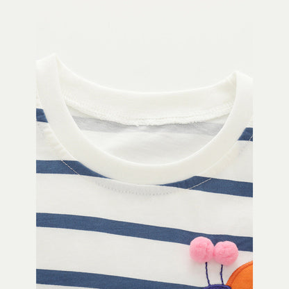MyKids-USA® Arrival Summer Baby Kids Girls Short Sleeves Cartoon and Striped Pattern Top and Shorts Clothing Set