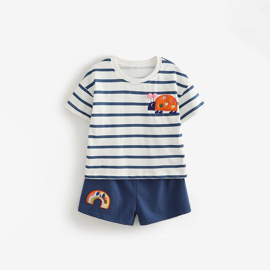 MyKids-USA® Baby Kids Girls Short Sleeves Cartoon and Striped Pattern Top and Shorts Clothing Set