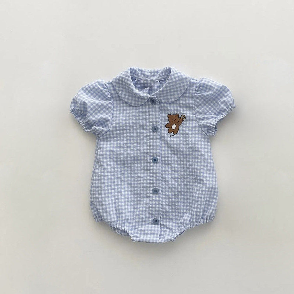 MyKids-USA® Summer Arrival Baby Unisex Short Sleeves Casual Plaid Pattern Bodysuit