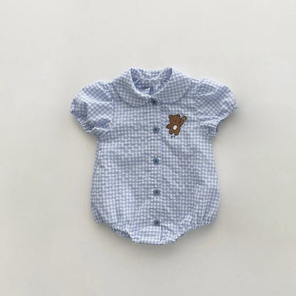 MyKids-USA® Summer Arrival Baby Unisex Short Sleeves Casual Plaid Pattern Bodysuit