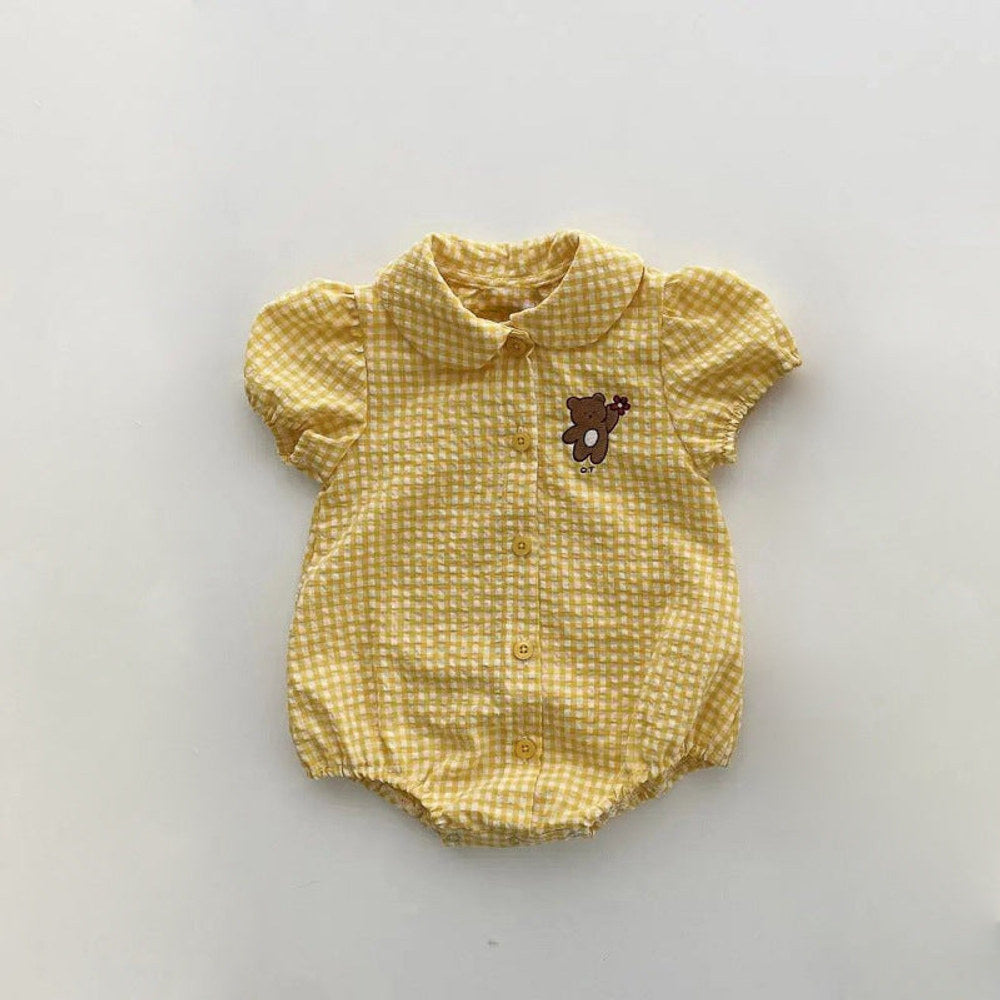 MyKids-USA® Summer Arrival Baby Unisex Short Sleeves Casual Plaid Pattern Bodysuit