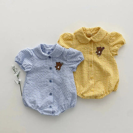 MyKids-USA® Baby Unisex Short Sleeves Casual Plaid Pattern Bodysuit