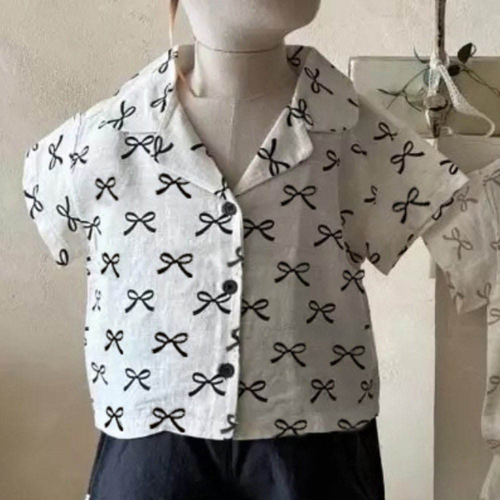 MyKids-USA® Summer Arrival Baby Unisex Short Sleeves Casual Butterfly-bows Pattern Shirt