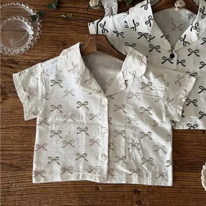 MyKids-USA® Summer Arrival Baby Unisex Short Sleeves Casual Butterfly-bows Pattern Shirt