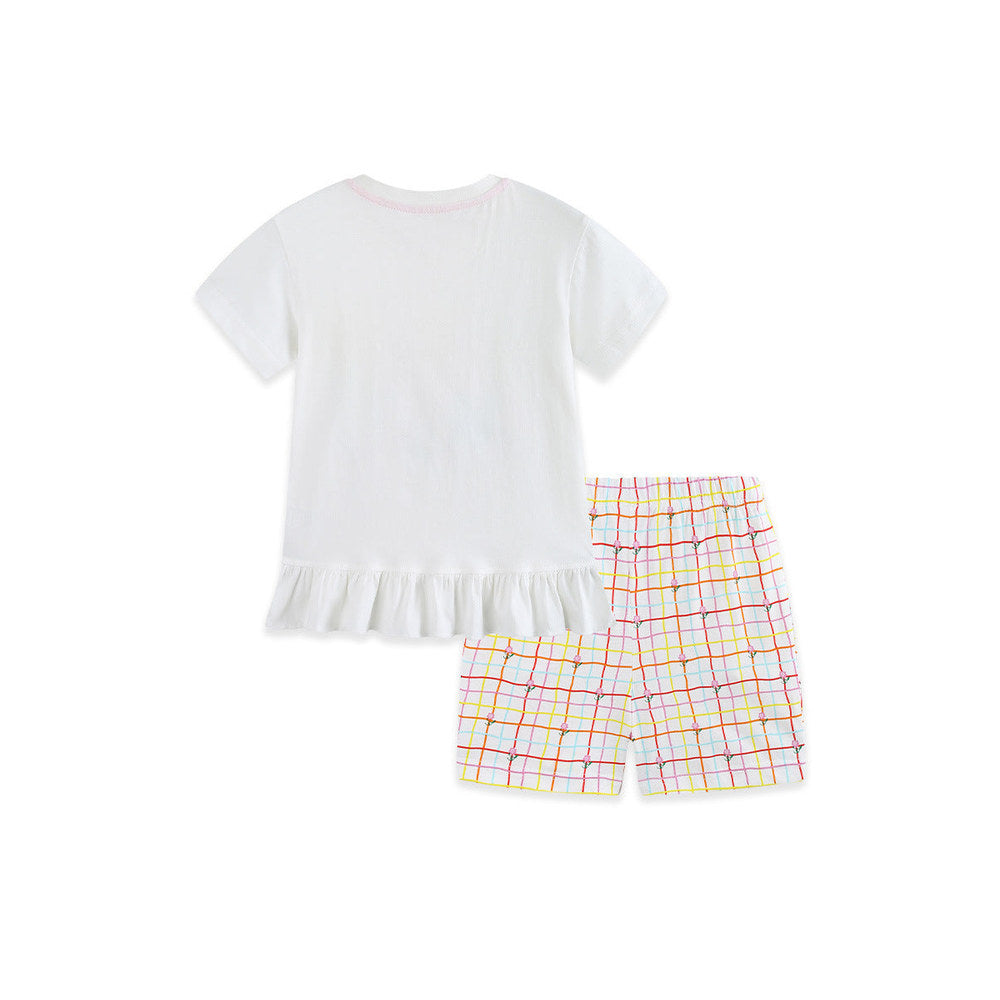 MyKids-USA® Arrival Summer Baby Kids Girls Short Sleeves Letters Pattern T-shirt and Plaid Shorts Clothing Set
