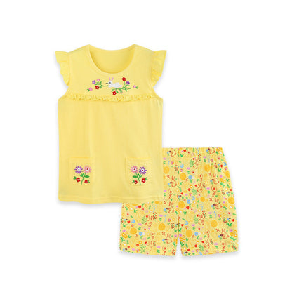 MyKids-USA® Arrival Summer Baby Kids Girls Fly Sleeves Flowers Pattern Vest and Shorts Clothing Set
