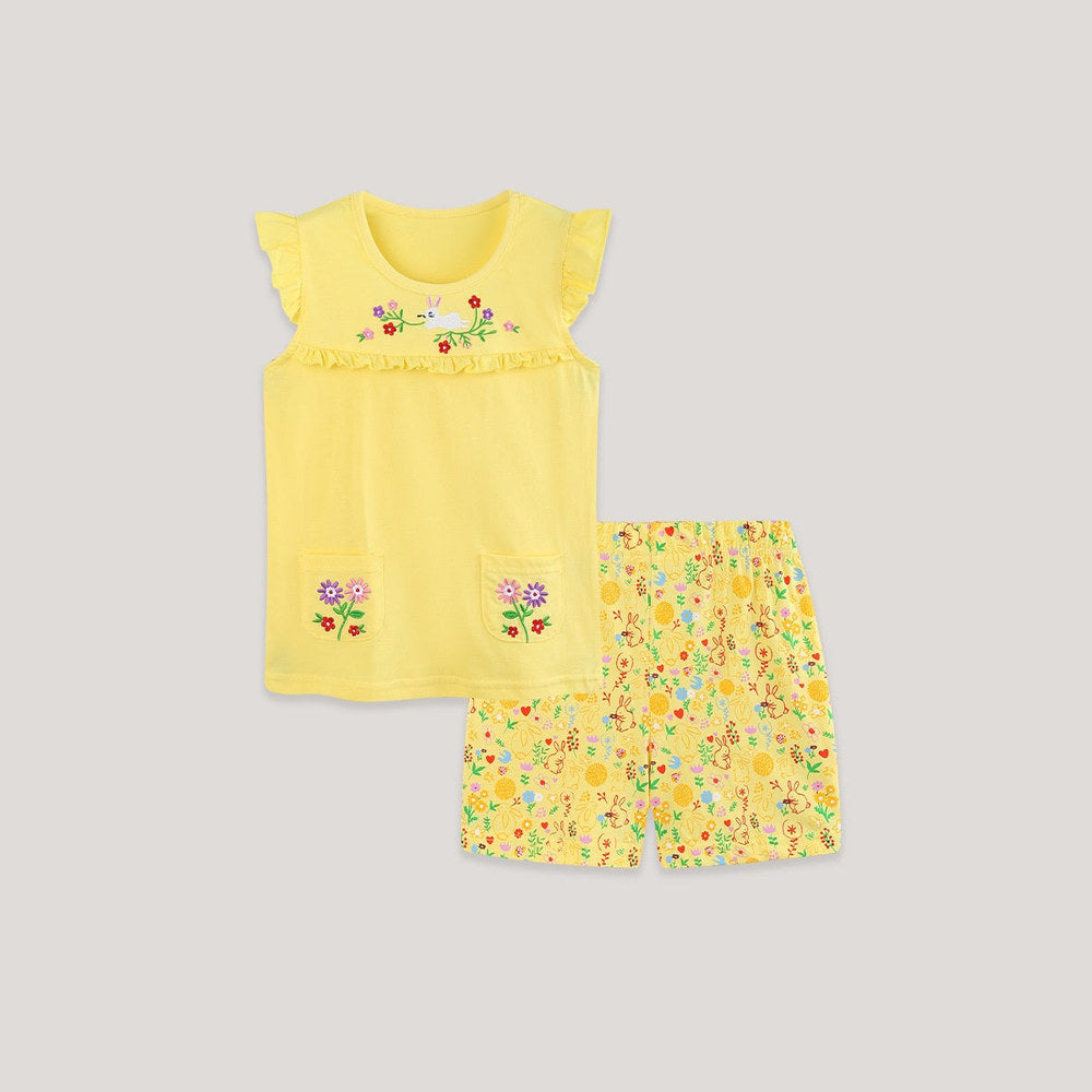MyKids-USA® Arrival Summer Baby Kids Girls Fly Sleeves Flowers Pattern Vest and Shorts Clothing Set