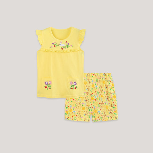 MyKids-USA® Baby Kids Girls Fly Sleeves Flowers Pattern Vest and Shorts Clothing Set
