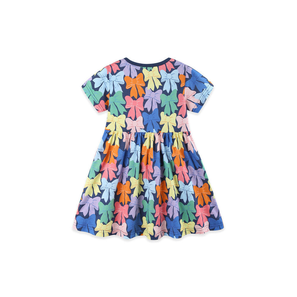 MyKids-USA® Summer Hot Selling Cute Butterfly-bows Pattern Short Sleeves Dress for Stylish Girls
