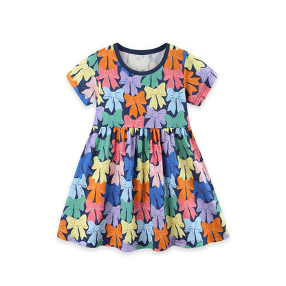MyKids-USA® Summer Hot Selling Cute Butterfly-bows Pattern Short Sleeves Dress for Stylish Girls
