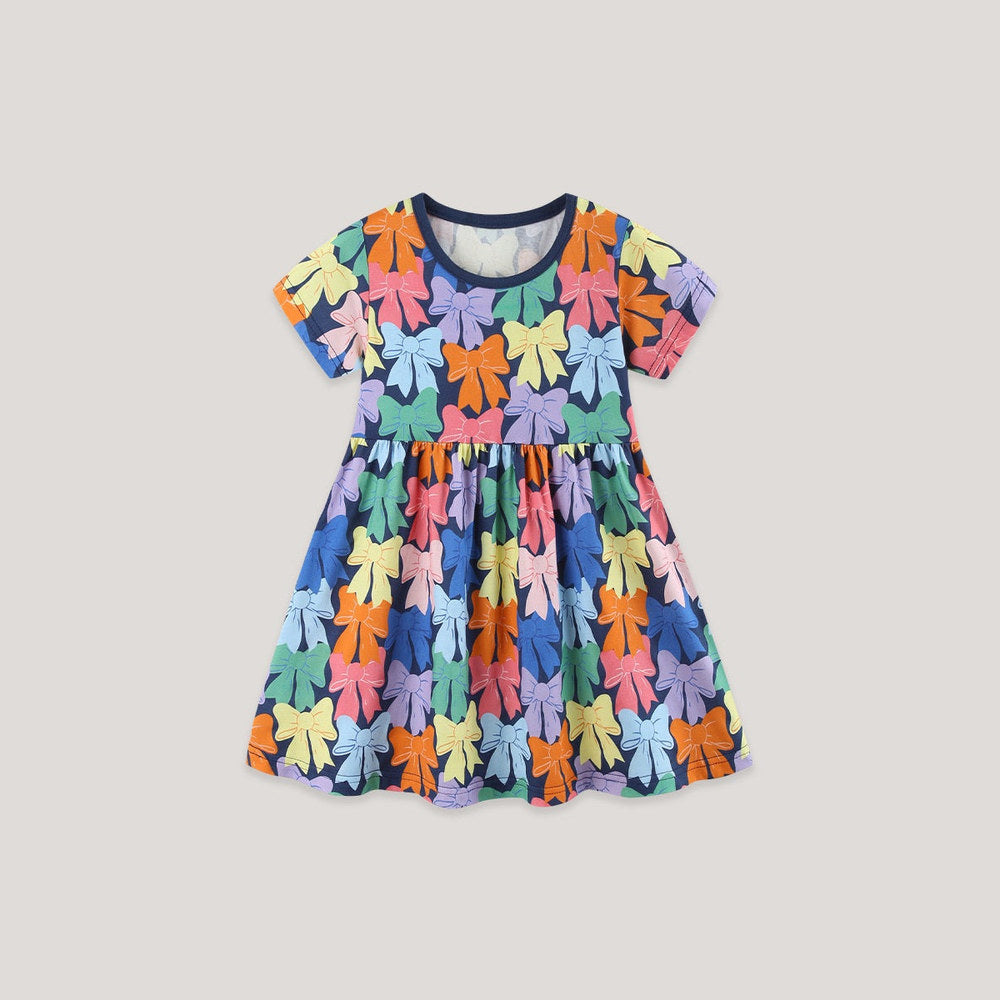 MyKids-USA® Summer Hot Selling Cute Butterfly-bows Pattern Short Sleeves Dress for Stylish Girls