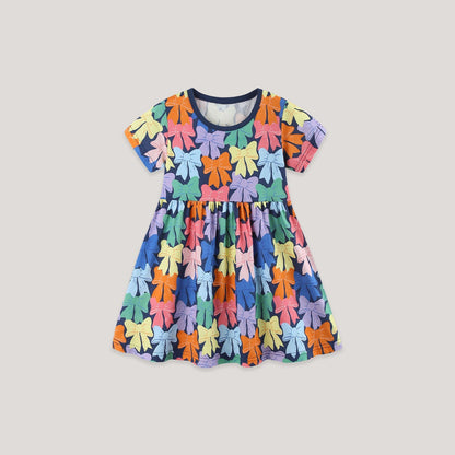 MyKids-USA® Summer Hot Selling Cute Butterfly-bows Pattern Short Sleeves Dress for Stylish Girls