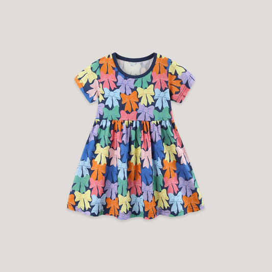 MyKids-USA® Cute Butterfly-bows Pattern Short Sleeves Dress for Stylish Girls