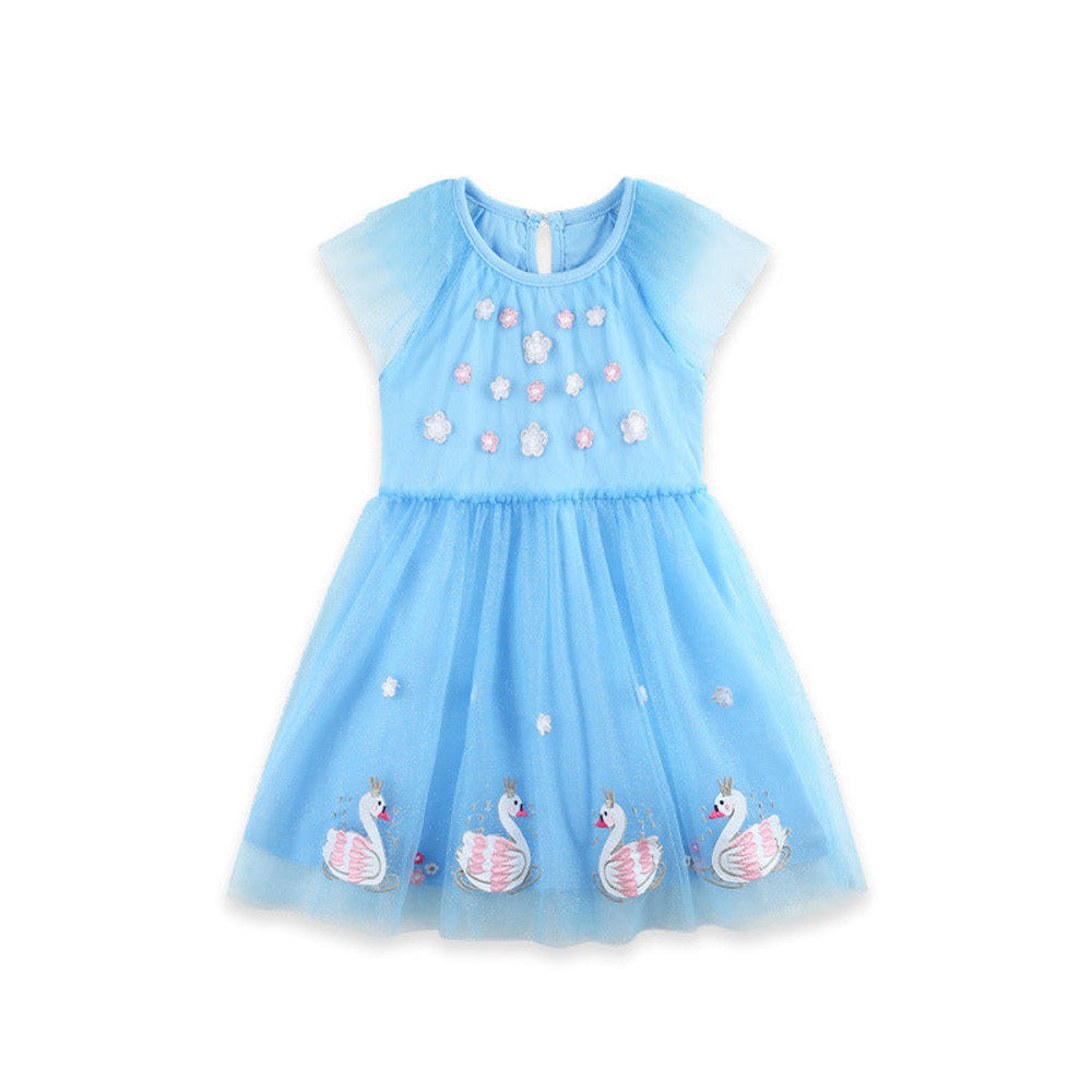 MyKids-USA® Summer Hot Selling Cute Animals Cartoon Pattern Short Sleeves Tulle Dress for Stylish Girls