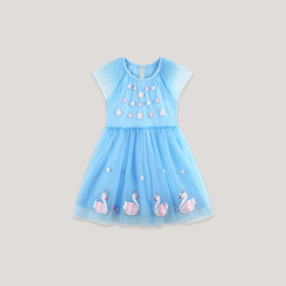 MyKids-USA® Summer Hot Selling Cute Animals Cartoon Pattern Short Sleeves Tulle Dress for Stylish Girls