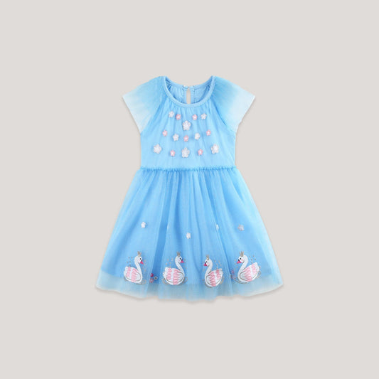 MyKids-USA® Cute Animals Cartoon Pattern Short Sleeves Tulle Dress for Stylish Girls