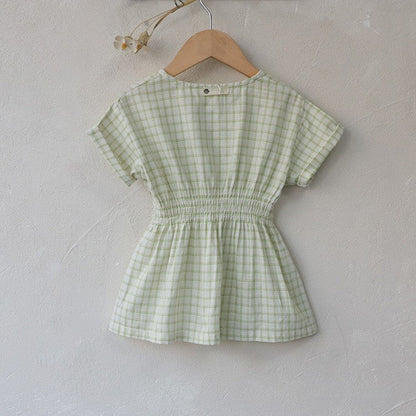 MyKids-USA® Summer Arrival Baby Girls Short Sleeves Casual Plaid Dress