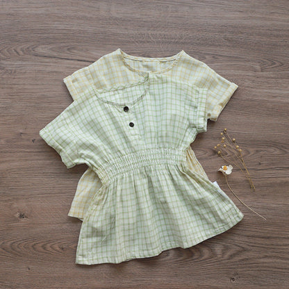 MyKids-USA® Summer Arrival Baby Girls Short Sleeves Casual Plaid Dress