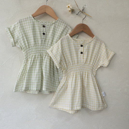 MyKids-USA® Baby Girls Short Sleeves Casual Plaid Dress