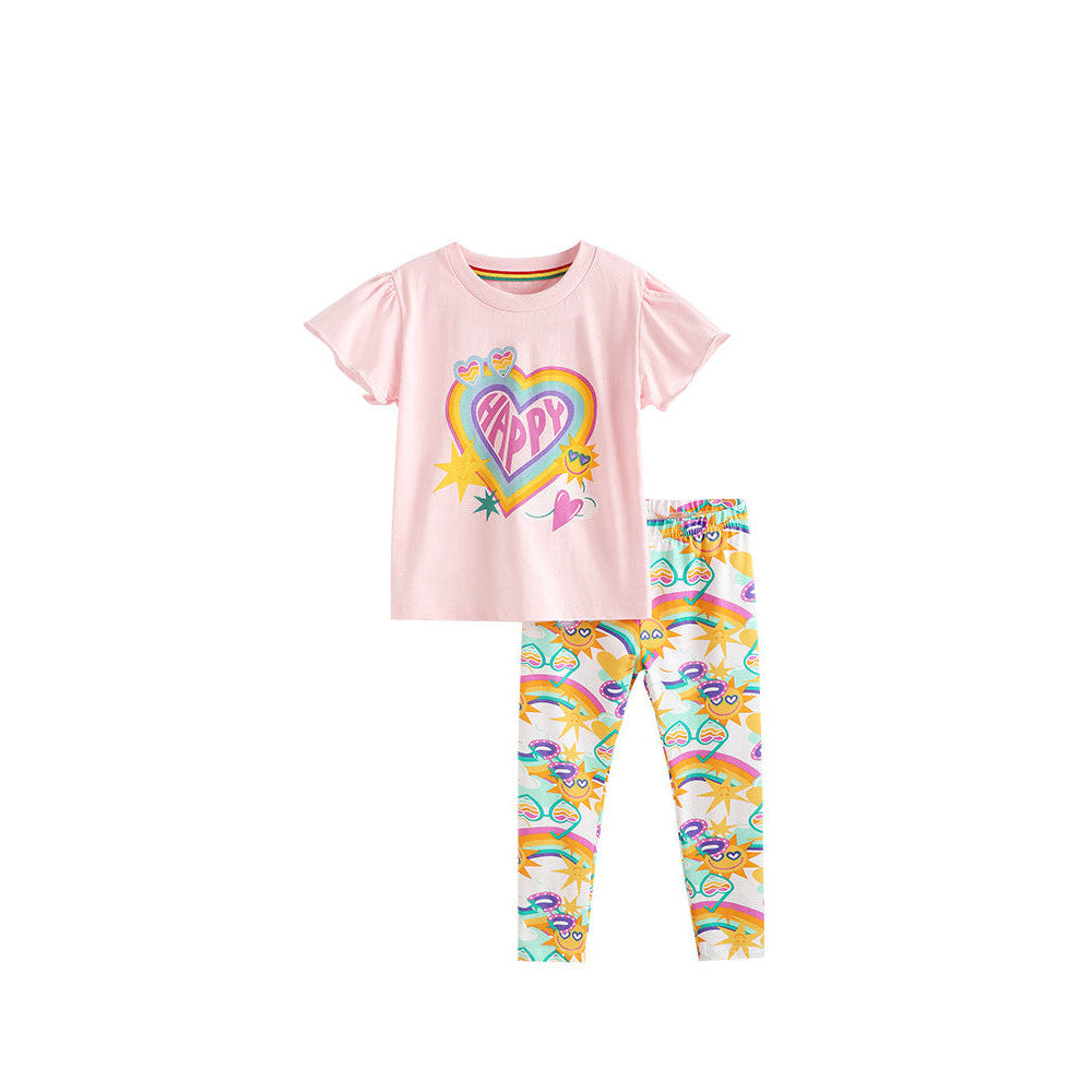 MyKids-USA® Arrival Summer Baby Kids Girls Short Sleeves Letters Pattern T-shirt and Cartoon Pants Clothing Set