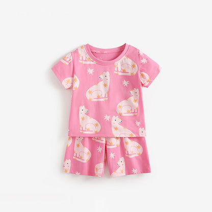 MyKids-USA®  Arrival Summer Baby Kids Girls Short Sleeves Animals Cartoon Pattern T-shirt and Shorts Clothing Set
