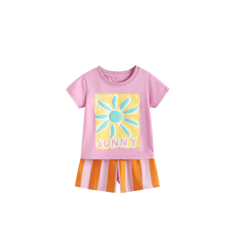 Arrival Summer Baby Kids Girls Short Sleeves Letters Pattern T-shirt and Striped Shorts Clothing Set