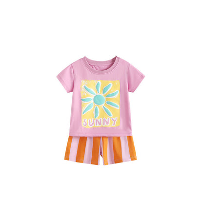 Arrival Summer Baby Kids Girls Short Sleeves Letters Pattern T-shirt and Striped Shorts Clothing Set
