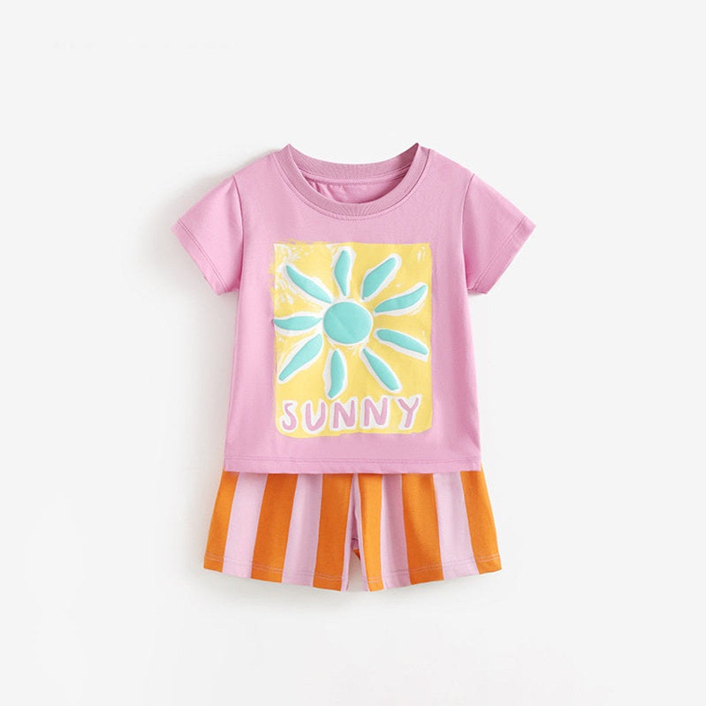Arrival Summer Baby Kids Girls Short Sleeves Letters Pattern T-shirt and Striped Shorts Clothing Set
