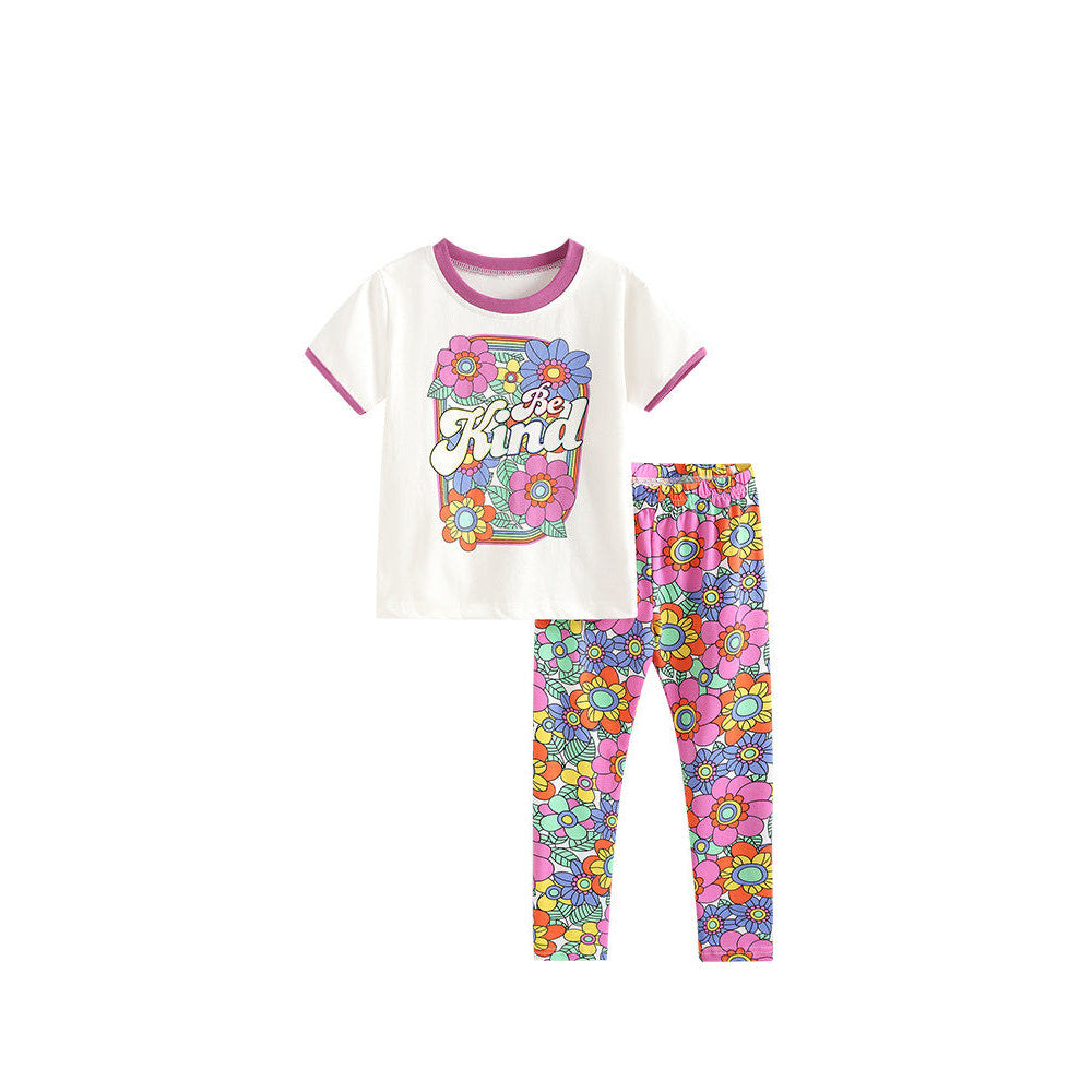 MyKids-USA® Arrival Summer Baby Kids Girls Short Sleeves Letters Pattern T-shirt and Floral Pants Clothing Set