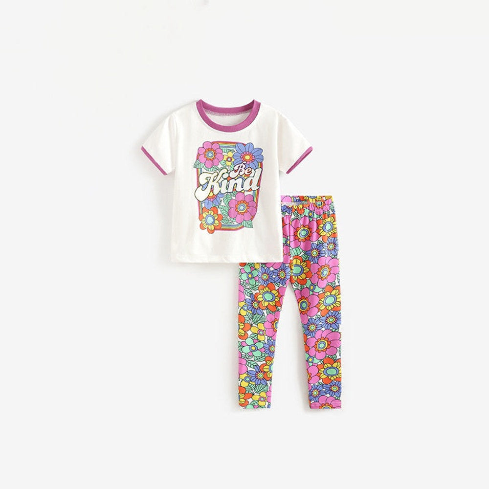 MyKids-USA® Arrival Summer Baby Kids Girls Short Sleeves Letters Pattern T-shirt and Floral Pants Clothing Set