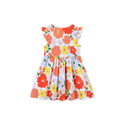 MyKids-USA® Summer Hot Selling Cute Flowers Pattern Fly Sleeves Dress for Stylish Girls