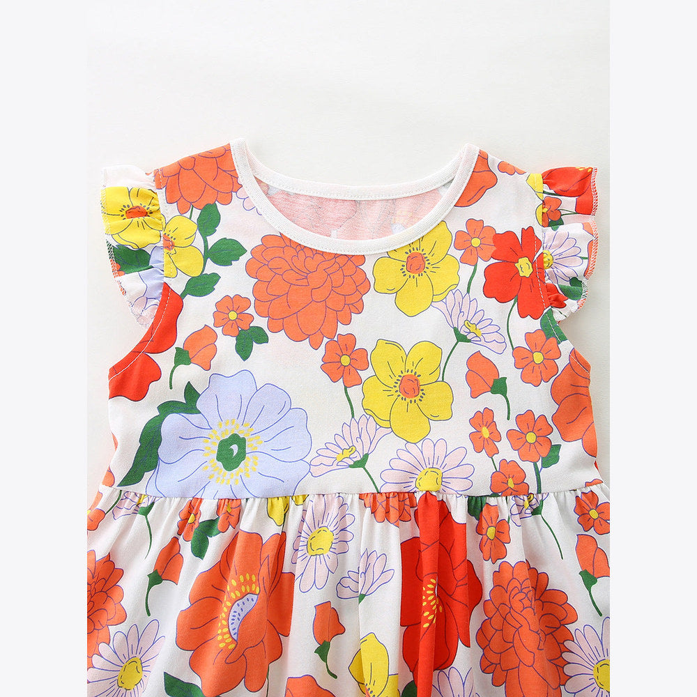 MyKids-USA® Summer Hot Selling Cute Flowers Pattern Fly Sleeves Dress for Stylish Girls
