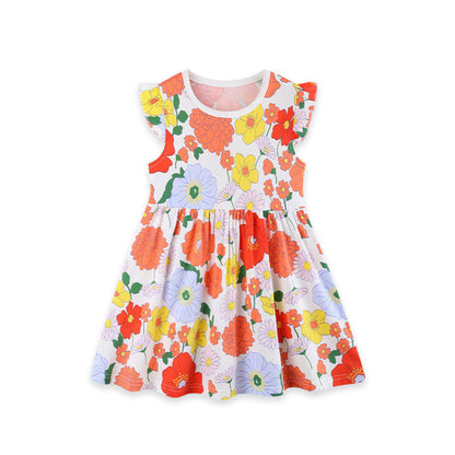 MyKids-USA® Summer Hot Selling Cute Flowers Pattern Fly Sleeves Dress for Stylish Girls