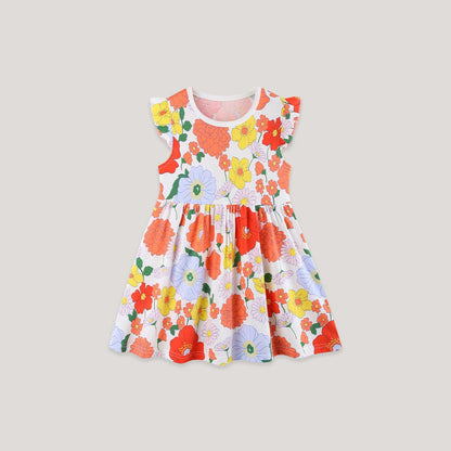 MyKids-USA® Summer Hot Selling Cute Flowers Pattern Fly Sleeves Dress for Stylish Girls