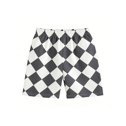 Arrival Summer Baby Kids Girls Short Sleeves Cartoon Pattern T-shirt and Argyle Pattern Shorts Clothing Set