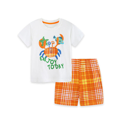 MyKids-USA® Arrival Summer Baby Kids Boys Short Sleeves Letters Pattern T-shirt and Plaid Shorts Clothing Set