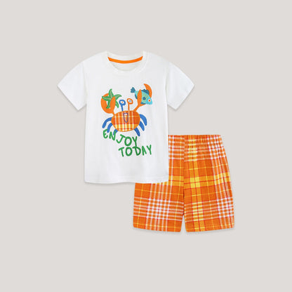 MyKids-USA® Arrival Summer Baby Kids Boys Short Sleeves Letters Pattern T-shirt and Plaid Shorts Clothing Set