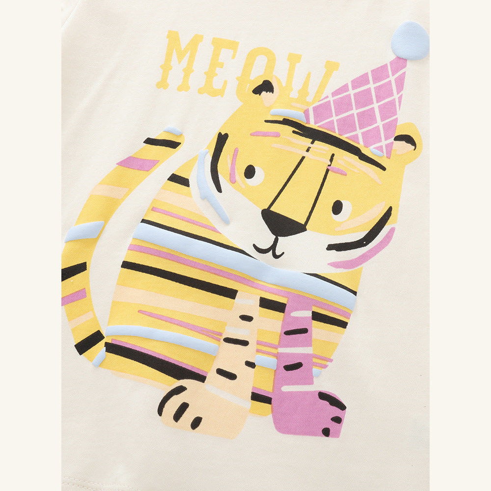MyKids-USA® Arrival Summer Baby Kids Girls Short Sleeves Cartoon Flowers Pattern T-shirt and Plain Shorts Clothing Set
