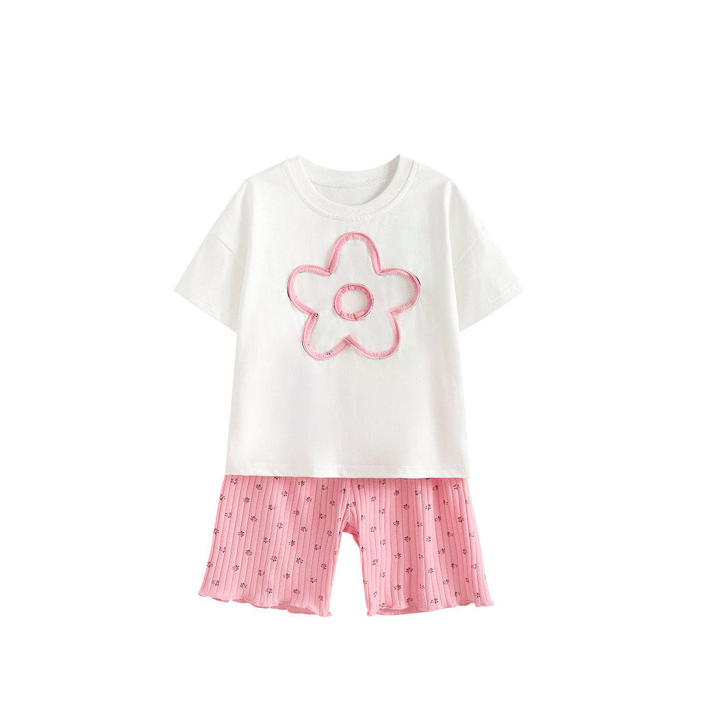 MyKids-USA® Arrival Summer Baby Kids Girls Short Sleeves Pink Flowers Pattern T-shirt and Floral Shorts Clothing Set