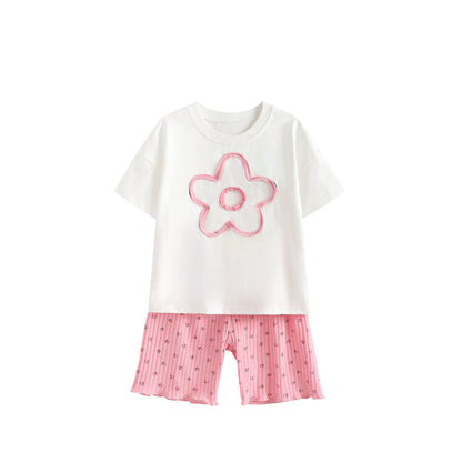 MyKids-USA® Arrival Summer Baby Kids Girls Short Sleeves Pink Flowers Pattern T-shirt and Floral Shorts Clothing Set