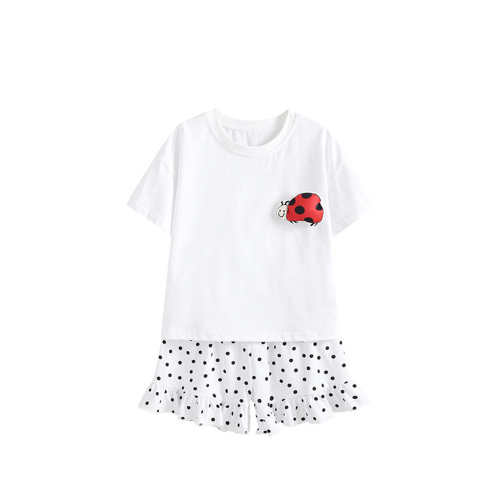 MyKids-USA® Arrival Summer Baby Kids Girls Short Sleeves Ladybird Pattern T-shirt and Dots Shorts Clothing Set