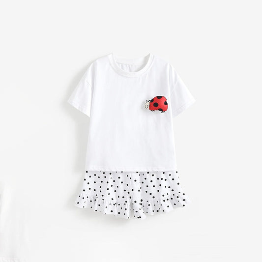 MyKids-USA® Arrival Summer Baby Kids Girls Short Sleeves Ladybird Pattern T-shirt and Dots Shorts Clothing Set