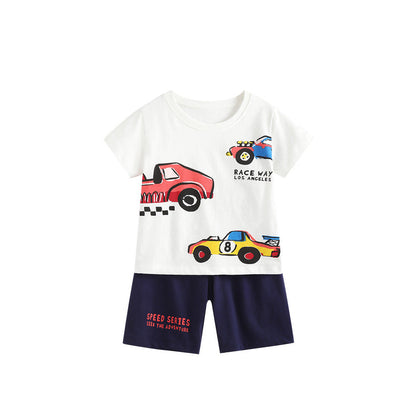 MyKids-USA® Arrival Summer Baby Kids Boys Short Sleeves Cartoon Pattern T-shirt and Shorts Clothing Set