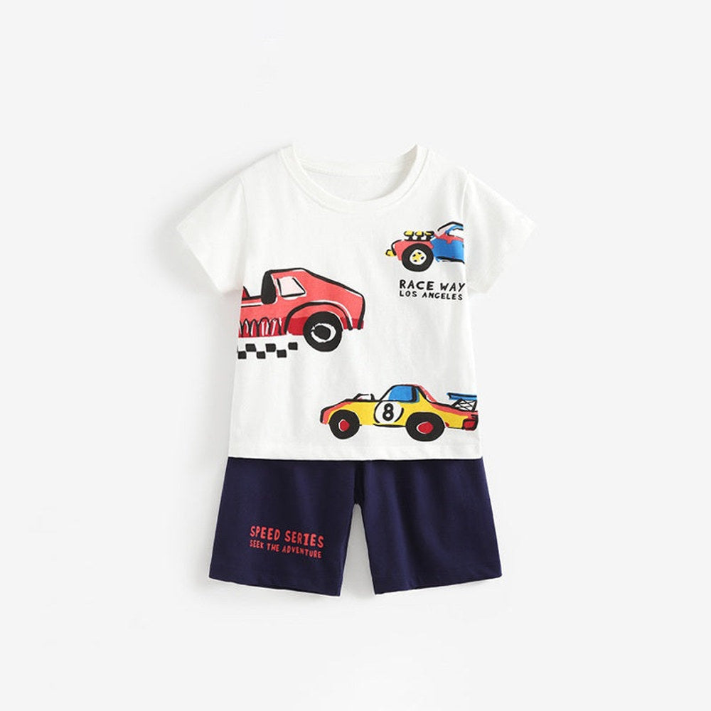 MyKids-USA® Arrival Summer Baby Kids Boys Short Sleeves Cartoon Pattern T-shirt and Shorts Clothing Set