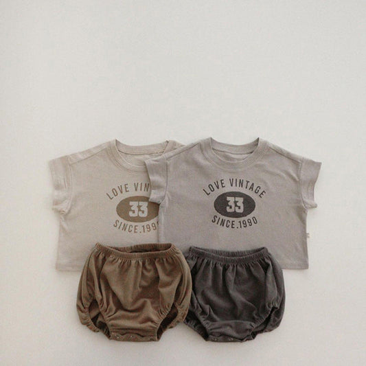 MyKids-USA® Arrival Summer Baby Short Sleeves Letters Pattern T-shirt and Plain Bloomers Clothing Set