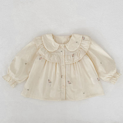 MyKids-USA® Arrival Autumn Baby Kids Girls Long Sleeves Flowers Embroidered Shirt