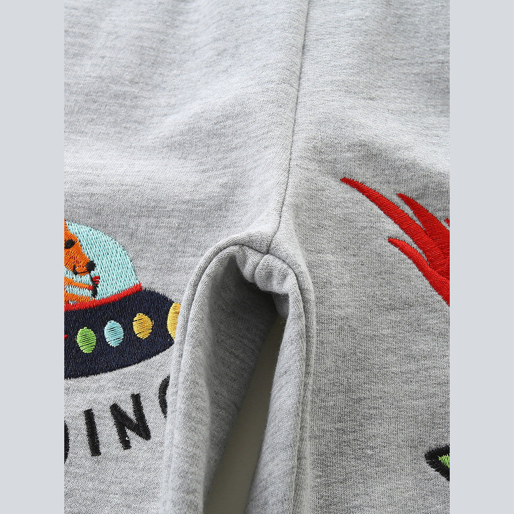 Summer Arrival Baby Kids Boys Cartoon Embroidered Pattern Grey Shorts