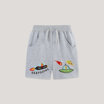 Summer Arrival Baby Kids Boys Cartoon Embroidered Pattern Grey Shorts