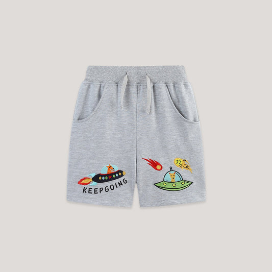 Summer Arrival Baby Kids Boys Cartoon Embroidered Pattern Grey Shorts